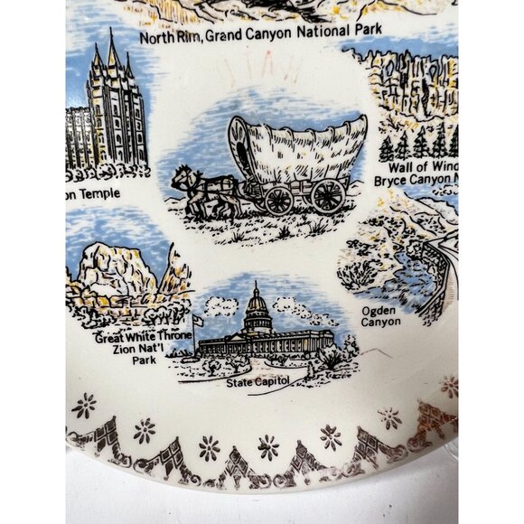 Vintage Utah Souvenir Plate With Grand Canyon & Landmarks - Picture 5 of 14